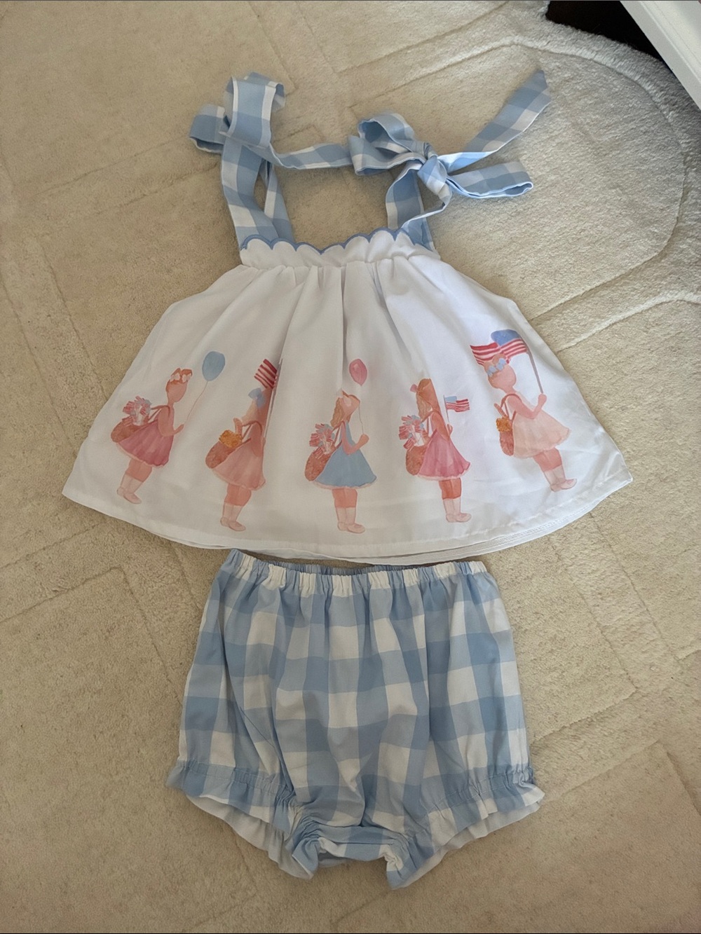 Two-Piece Gingham Bow Set with Parade Print